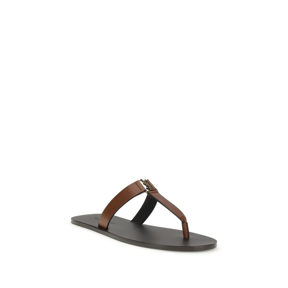 Saint Laurent Brown Calf Leather Bos Taurus Flip-Flop Sandals - Luxury Boutique Co