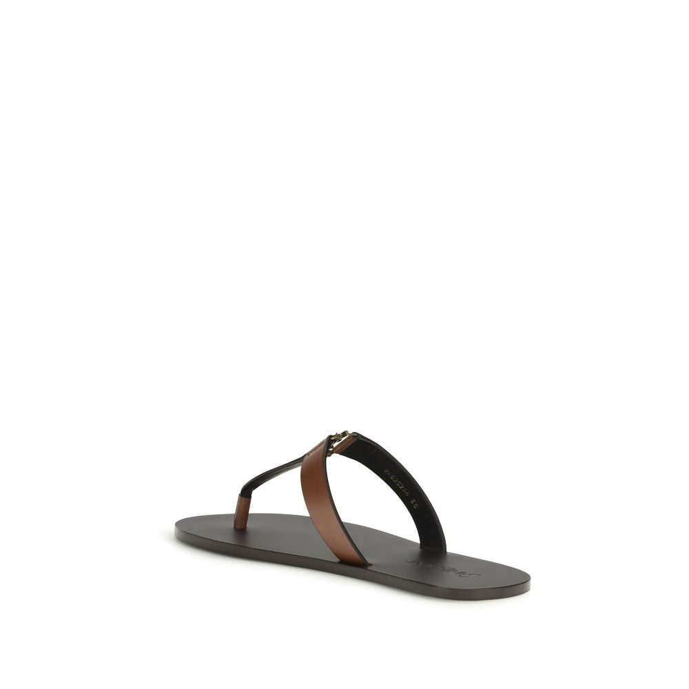 Saint Laurent Brown Calf Leather Bos Taurus Flip-Flop Sandals - Luxury Boutique Co