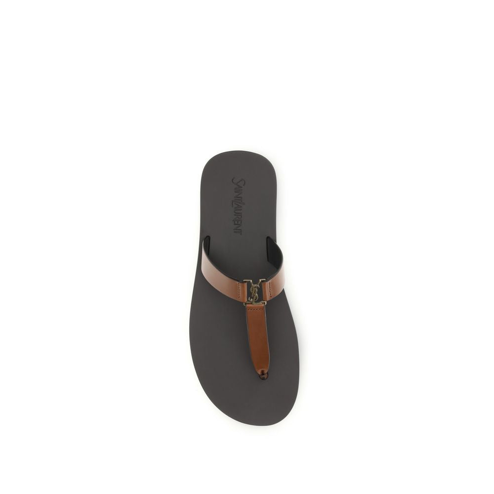 Saint Laurent Brown Calf Leather Bos Taurus Flip-Flop Sandals - Luxury Boutique Co