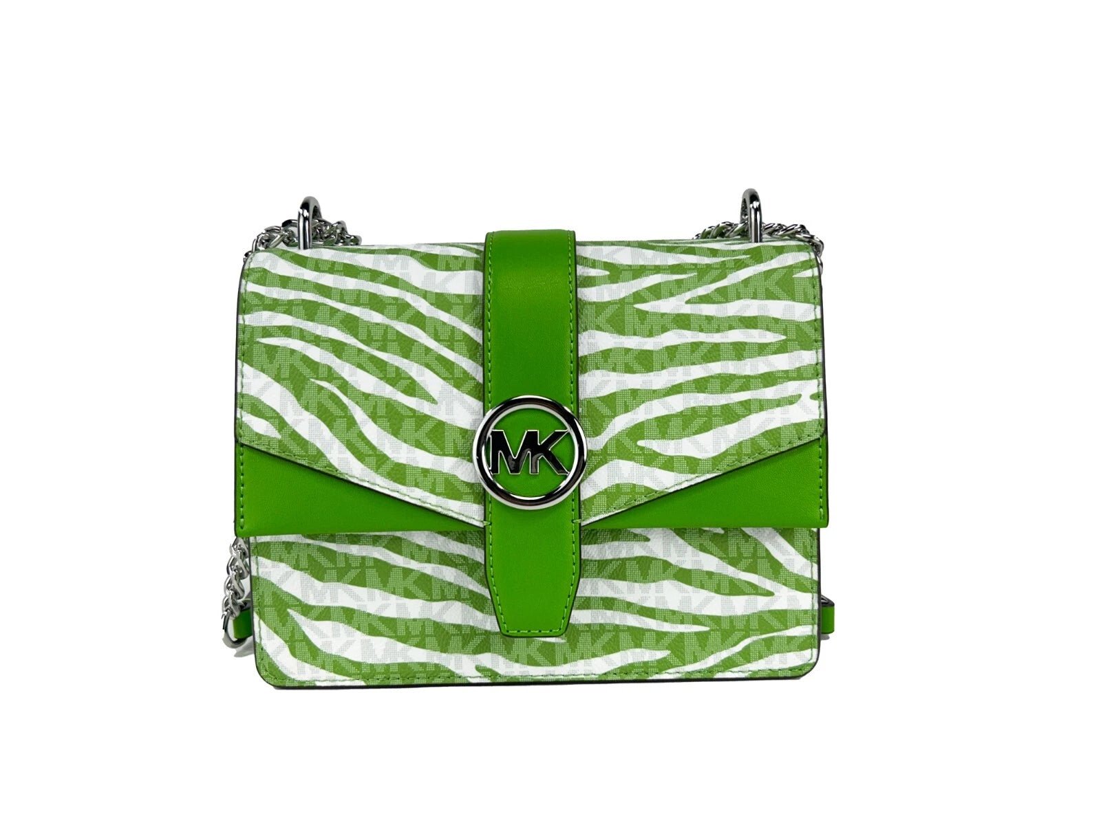 Michael Kors Greenwich Small Print Logo Crossbody Tote Chain Bag Jungle Green $498 - Luxury Boutique Co