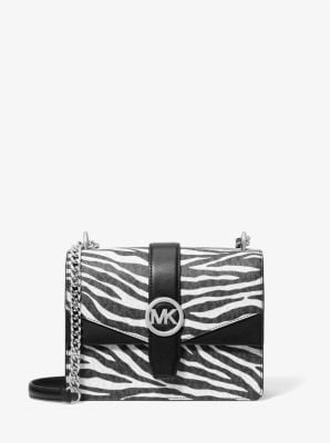 Michael Kors Greenwich Small Print Logo Crossbody Tote Chain Bag Black/White $498 - Luxury Boutique Co