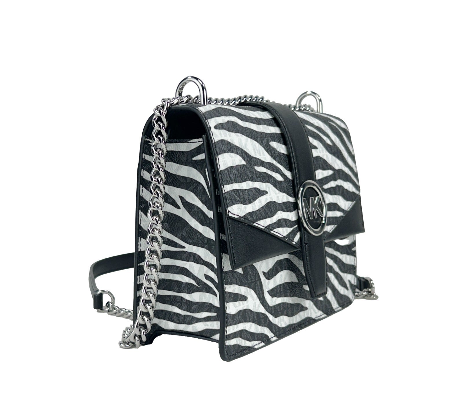 Michael Kors Greenwich Small Print Logo Crossbody Tote Chain Bag Black/White $498 - Luxury Boutique Co