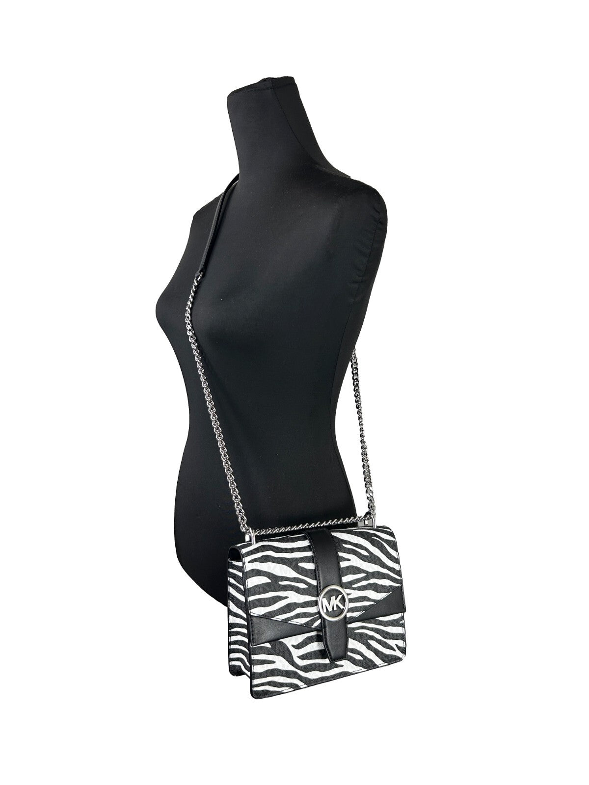 Michael Kors Greenwich Small Print Logo Crossbody Tote Chain Bag Black/White $498 - Luxury Boutique Co