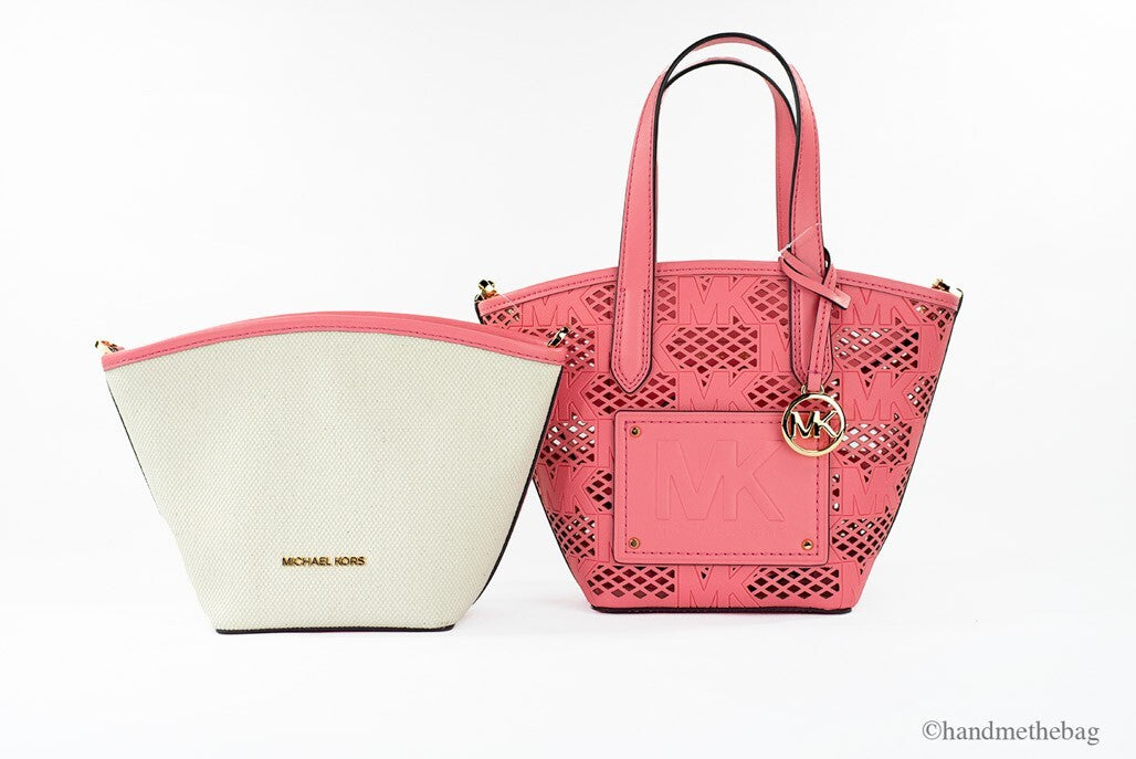 Michael Kors Kimber Small Tea Rose Leather 2-In-1 Zip Tote Messenger Bag Purse - Luxury Boutique Co