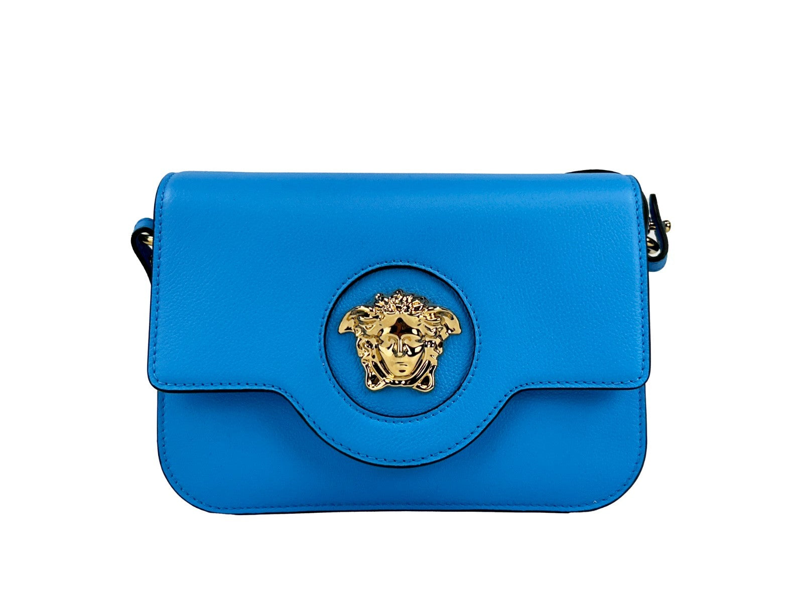Versace La Medusa Blue Leather Shoulder Crossbody Bag Purse - Luxury Boutique Co