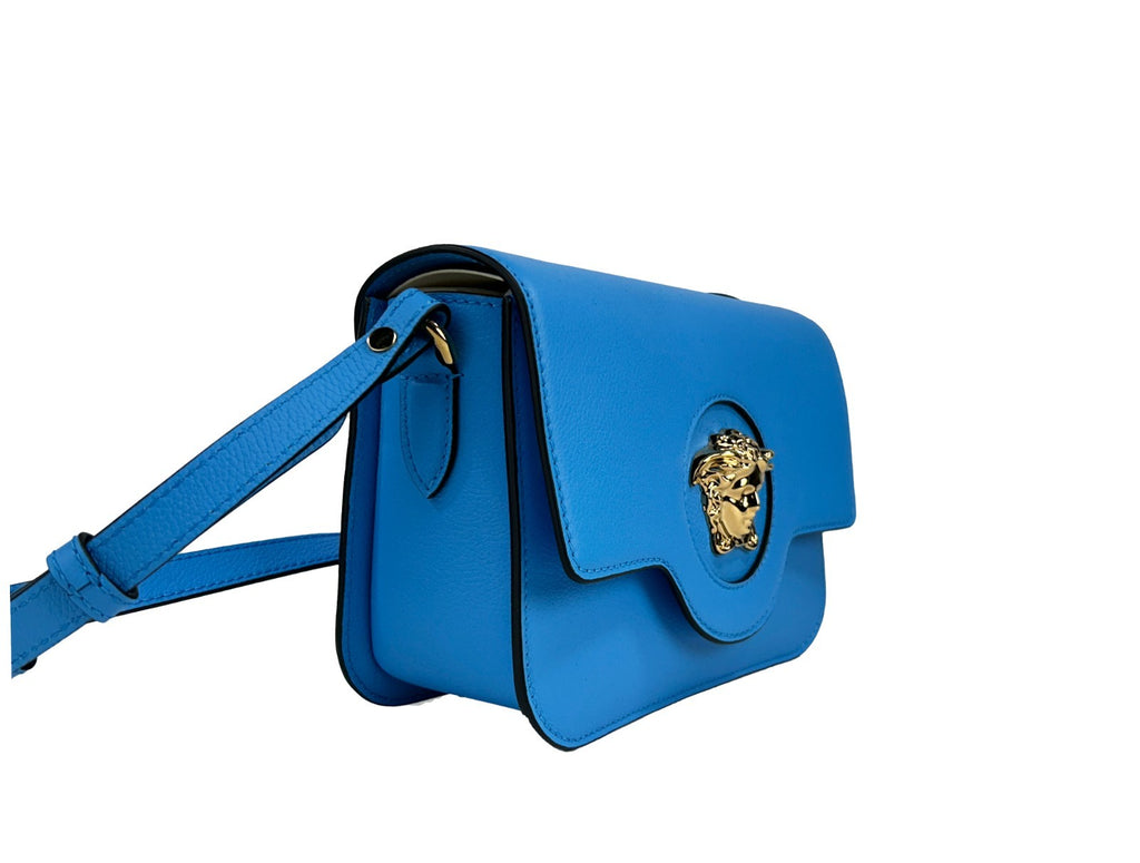 Versace La Medusa Blue Leather Shoulder Crossbody Bag Purse - Luxury Boutique Co
