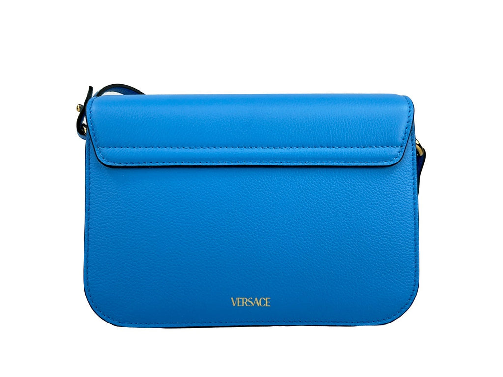 Versace La Medusa Blue Leather Shoulder Crossbody Bag Purse - Luxury Boutique Co
