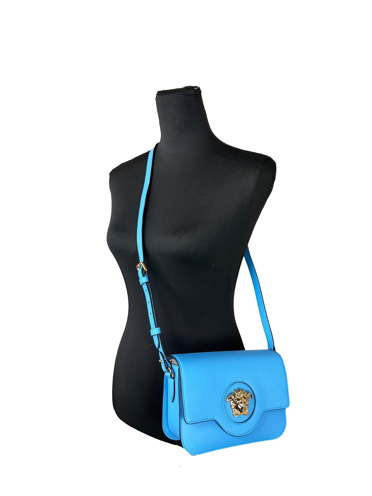 Versace La Medusa Blue Leather Shoulder Crossbody Bag Purse - Luxury Boutique Co