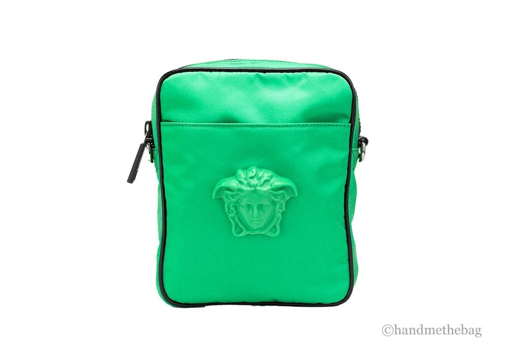 Versace Small Bright Green Nylon Fabric Medusa Crossbody Messenger Bag Purse - Luxury Boutique Co
