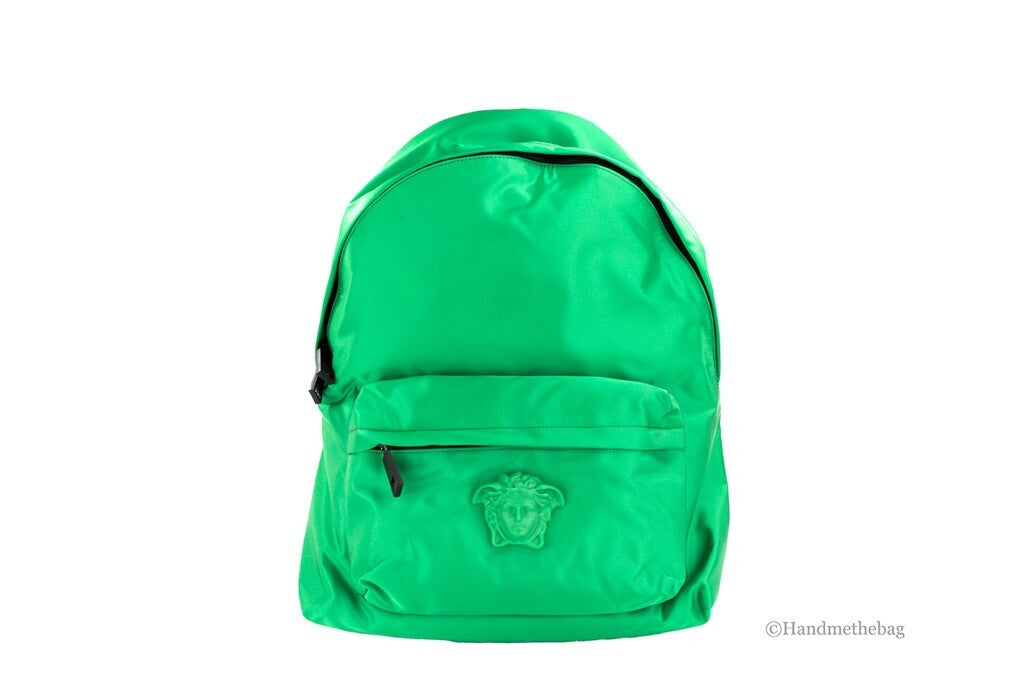 Versace Large Bright Green Nylon Fabric Medusa Shoulder Backpack Bookbag - Luxury Boutique Co