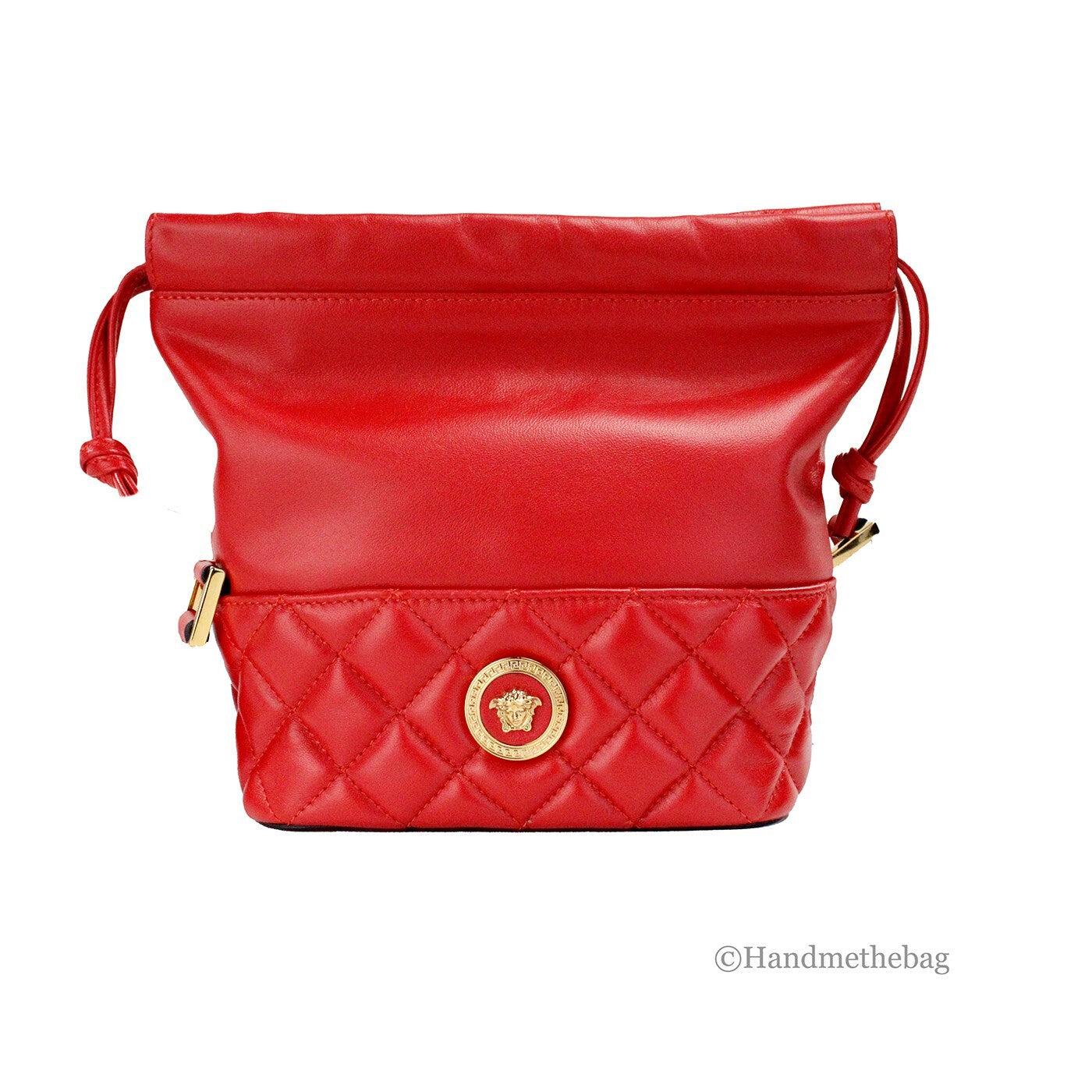 Versace Red Quilted Leather Drawstring Shoulder Bag Bucket Crossbody Handbag - Luxury Boutique Co