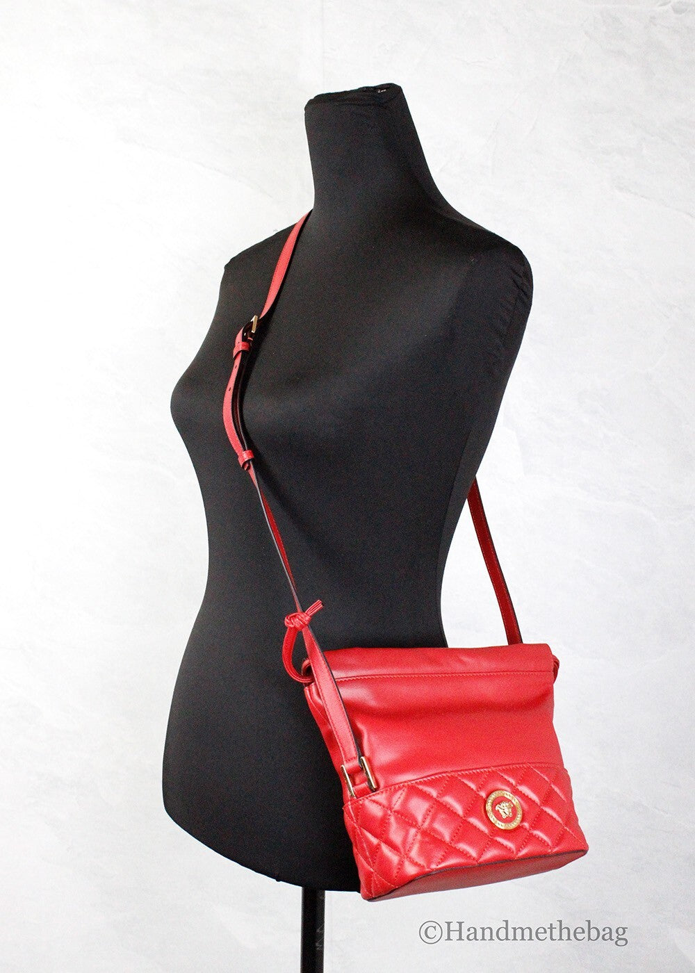 Versace Red Quilted Leather Drawstring Shoulder Bag Bucket Crossbody Handbag - Luxury Boutique Co