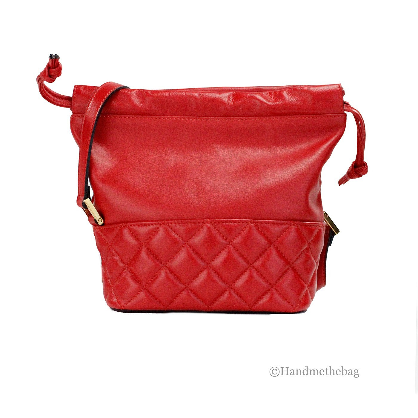 Versace Red Quilted Leather Drawstring Shoulder Bag Bucket Crossbody Handbag - Luxury Boutique Co