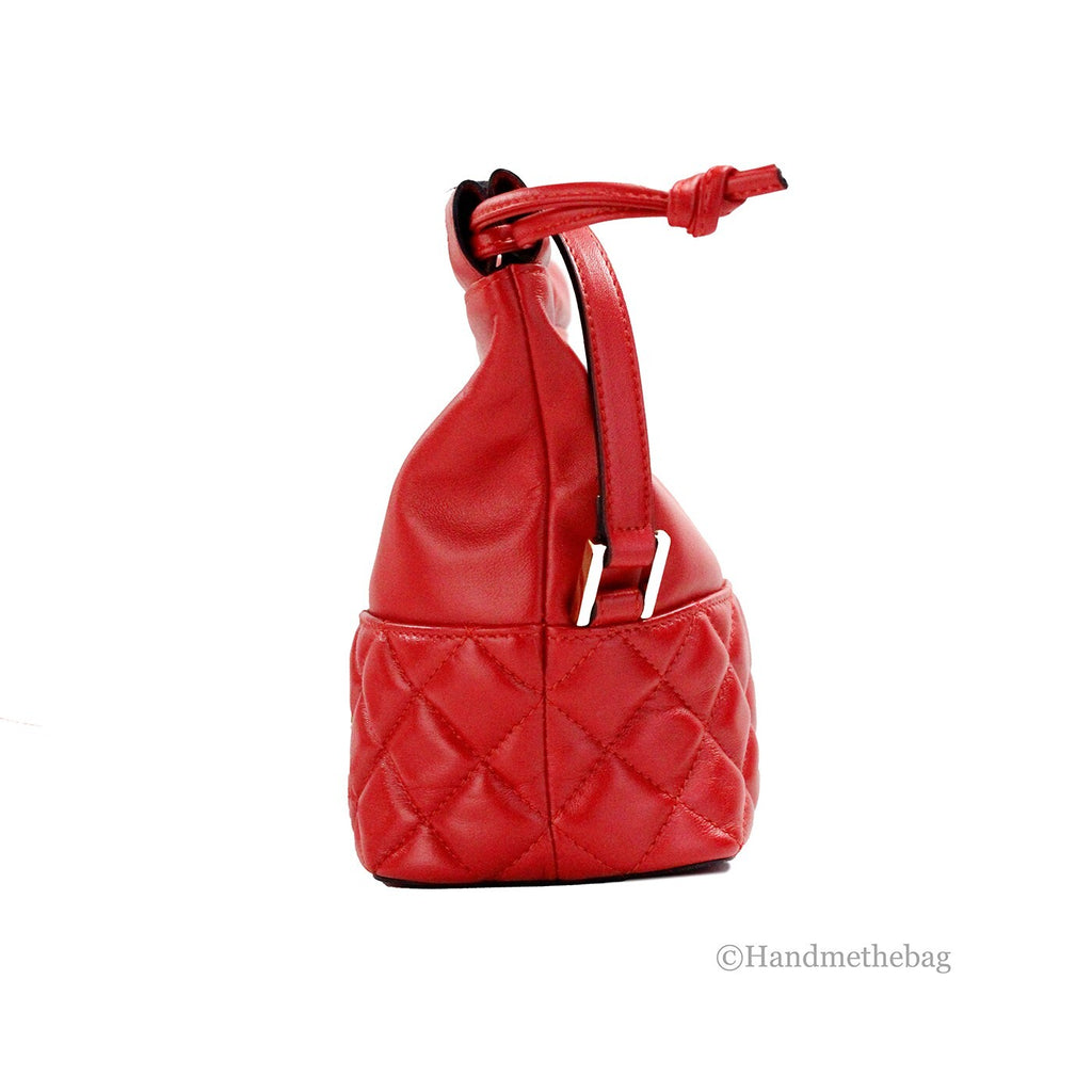 Versace Red Quilted Leather Drawstring Shoulder Bag Bucket Crossbody Handbag - Luxury Boutique Co