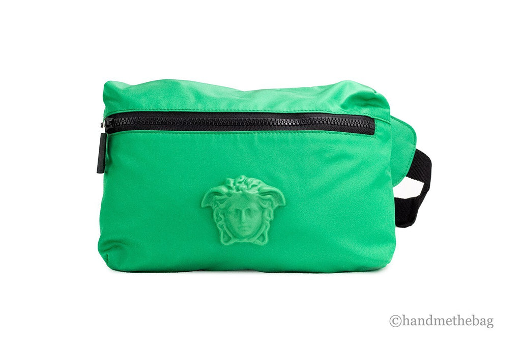 Versace Small Bright Green Nylon Matte Medusa Belt Bag Waist Fanny Pack Purse - Luxury Boutique Co