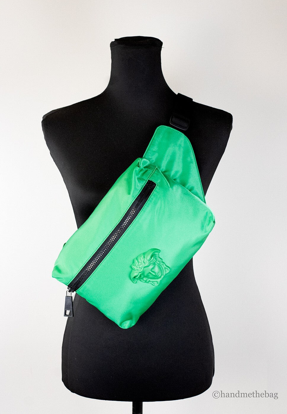 Versace Small Bright Green Nylon Matte Medusa Belt Bag Waist Fanny Pack Purse - Luxury Boutique Co