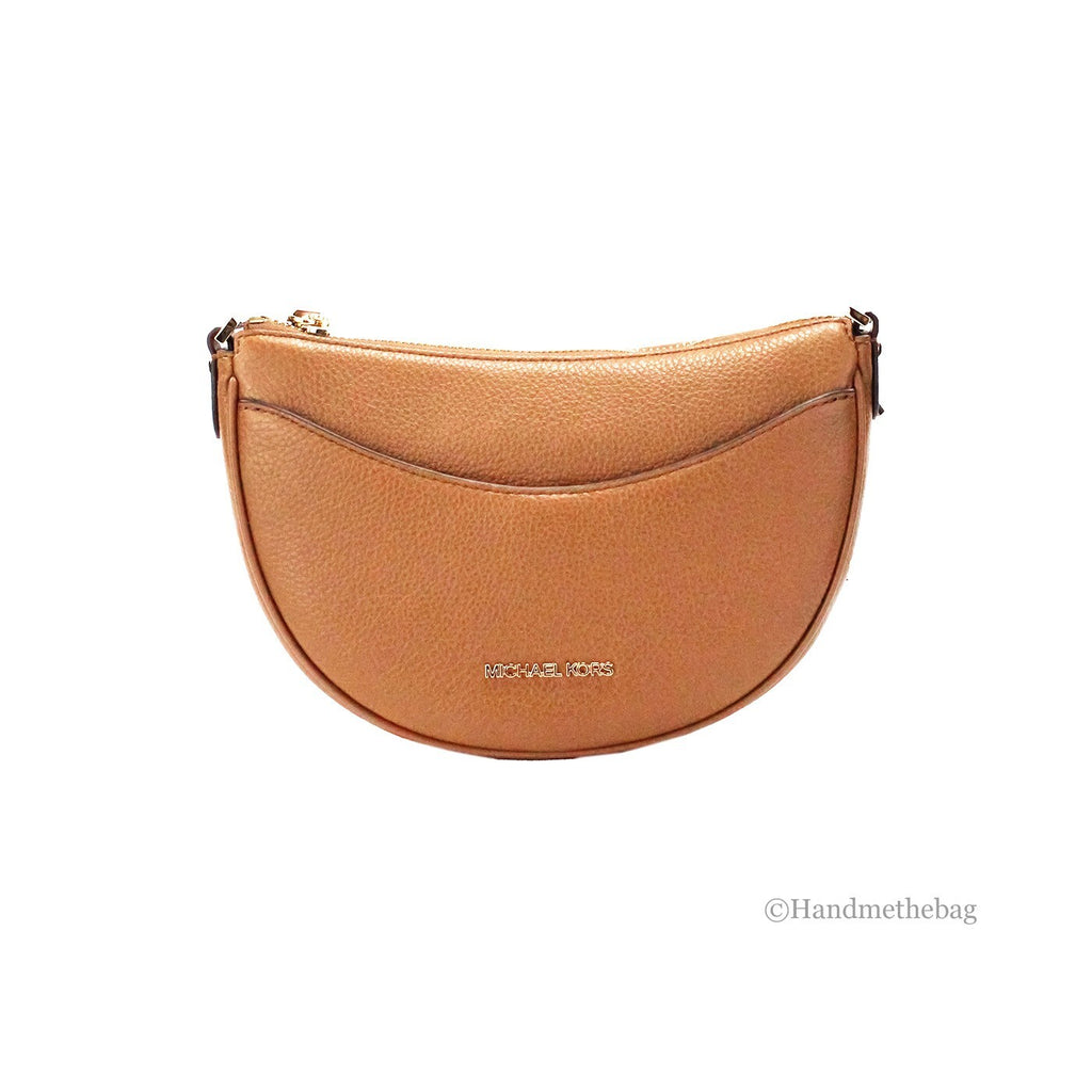 Michael Kors Dover Small Luggage Pebbled Leather Half Moon Crossbody Bag Purse - Luxury Boutique Co