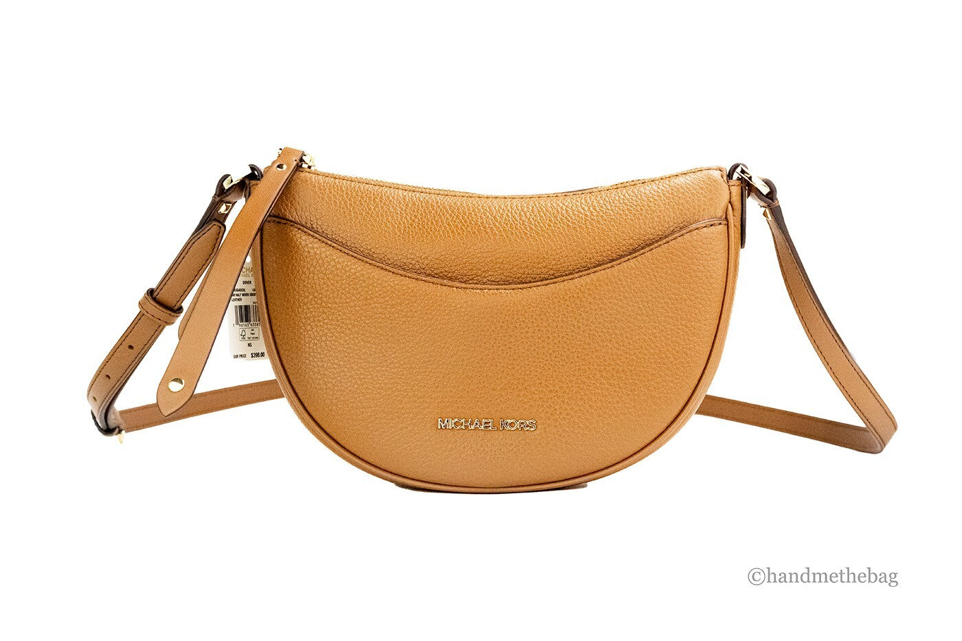 Michael Kors Dover Small Luggage Pebbled Leather Half Moon Crossbody Bag Purse - Luxury Boutique Co