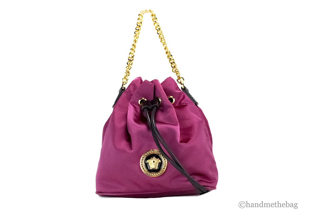 Versace Small Dahlia Nylon Medusa Pendant Bucket Chain Crossbody Bag Purse - Luxury Boutique Co