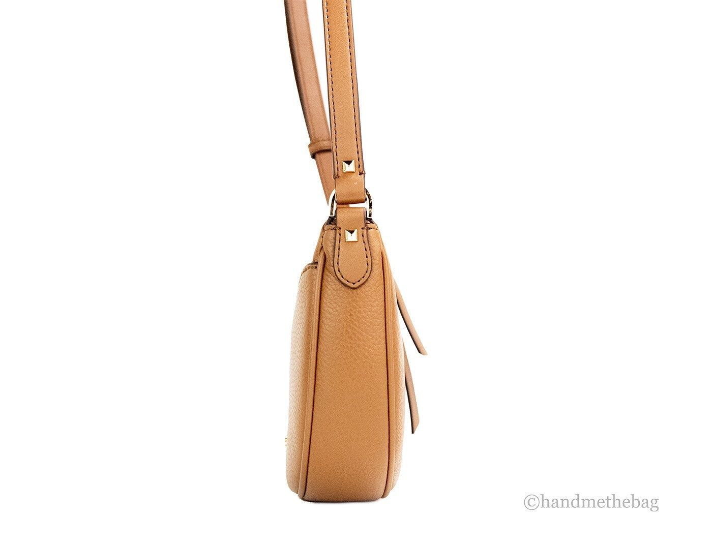 Michael Kors Dover Small Luggage Pebbled Leather Half Moon Crossbody Bag Purse - Luxury Boutique Co