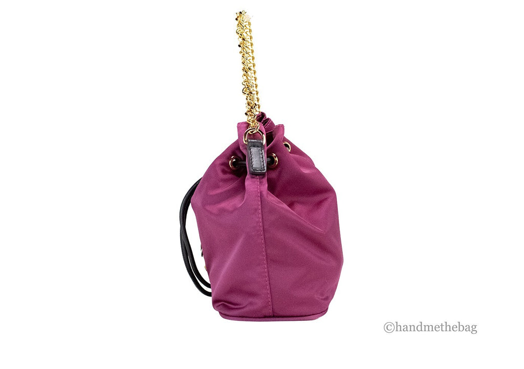 Versace Small Dahlia Nylon Medusa Pendant Bucket Chain Crossbody Bag Purse - Luxury Boutique Co