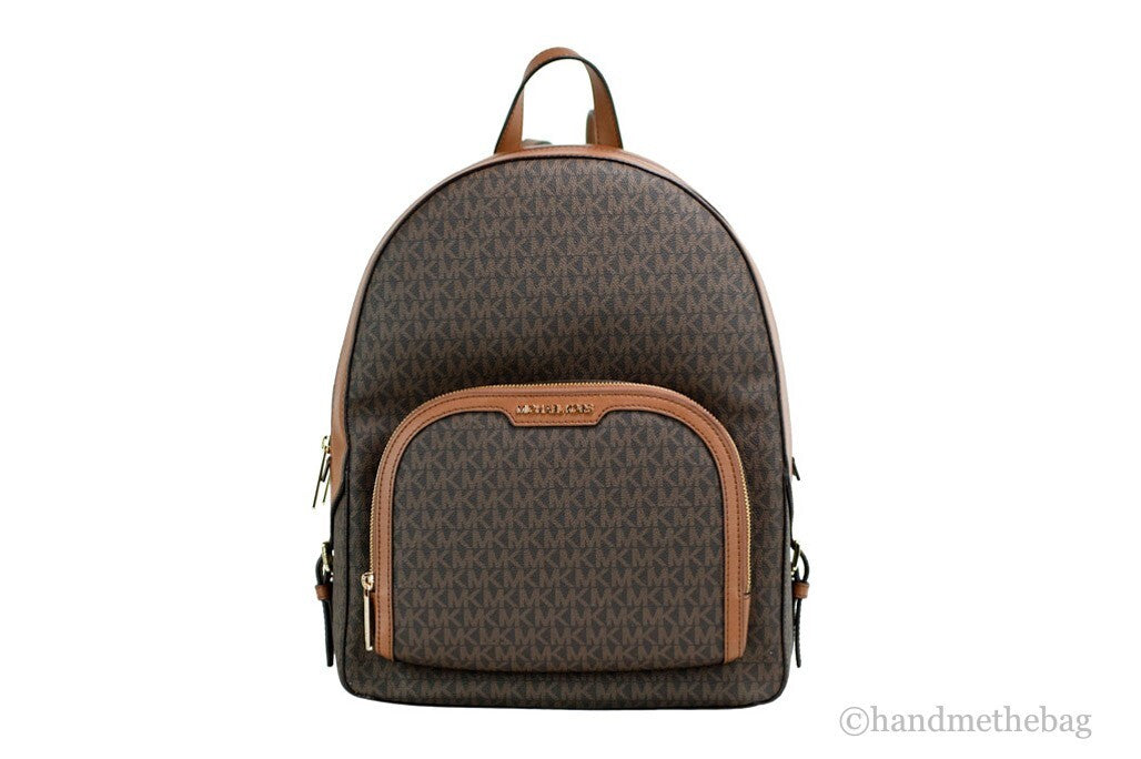 Michael Kors Jaycee Large Brown Signature PVC Shoulder Backpack Bookbag - Luxury Boutique Co