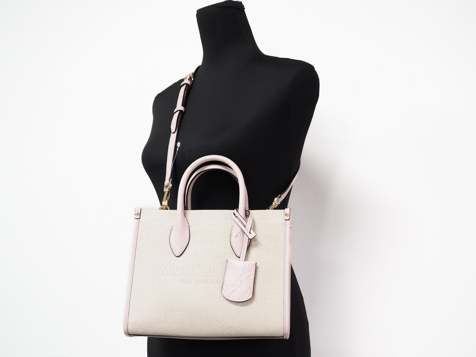 Michael Kors Mirella Small Powder Blush Canvas Shopper Crossbody Handbag Purse - Luxury Boutique Co