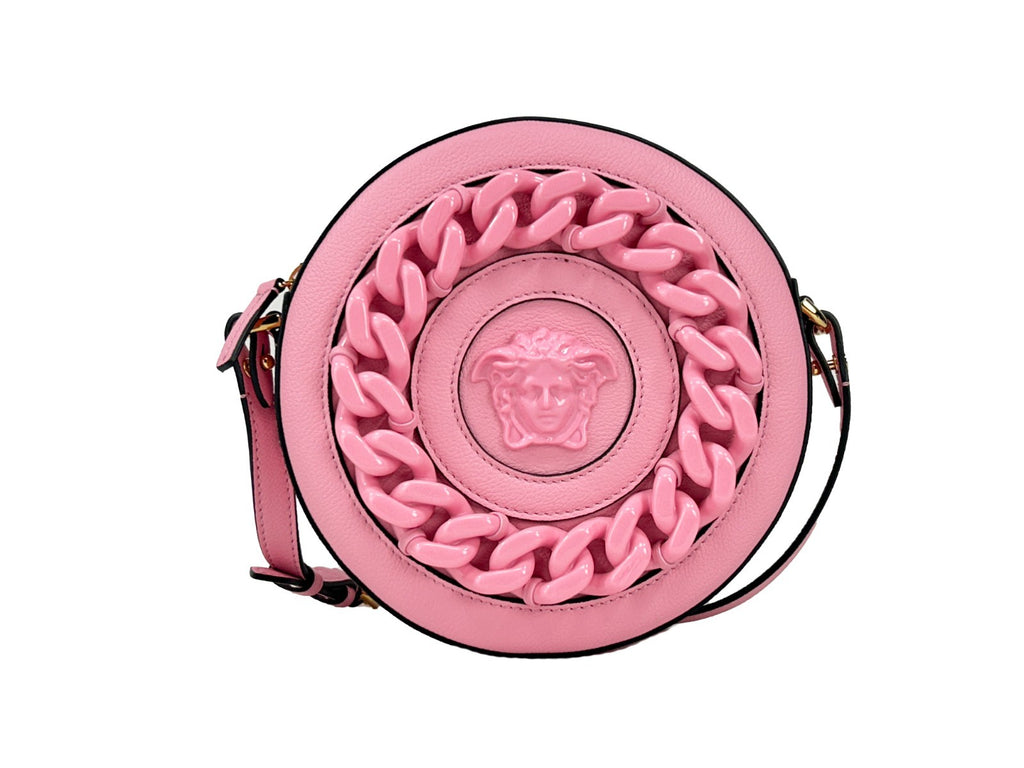 Versace Round Disco Leather Camera Case Crossbody Bag - Luxury Boutique Co