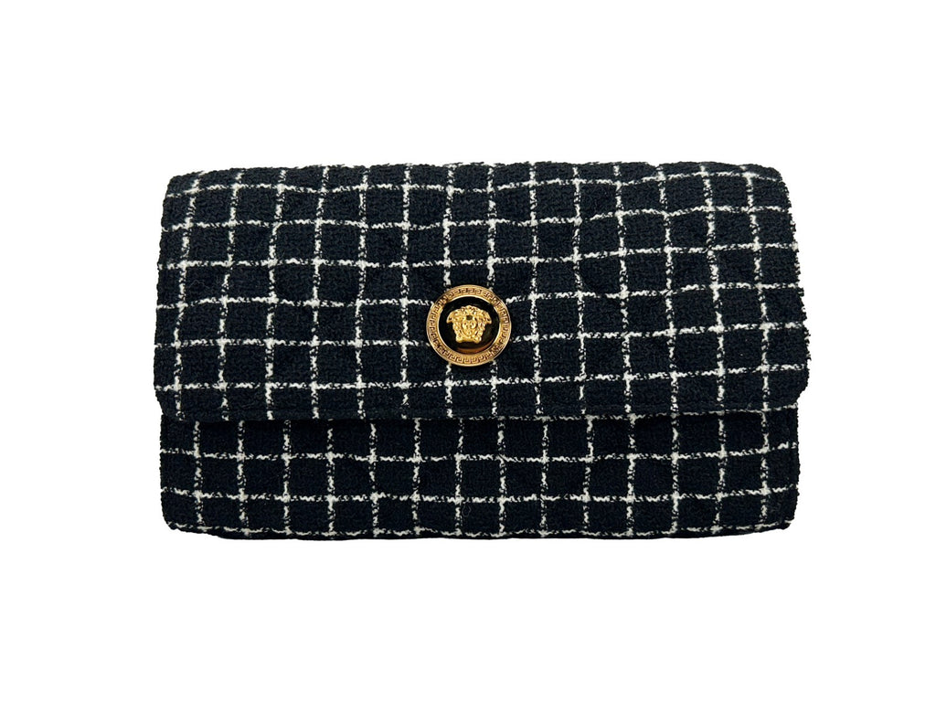 Versace Wallet On A Chain Fabric Black Crossbody Bag - Luxury Boutique Co