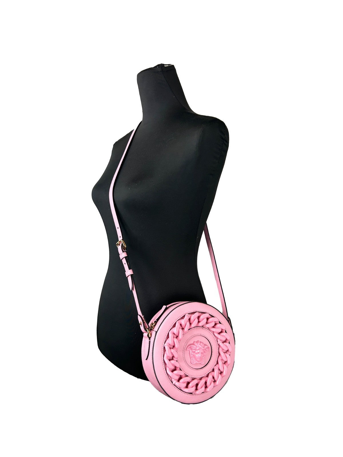 Versace Round Disco Leather Camera Case Crossbody Bag - Luxury Boutique Co