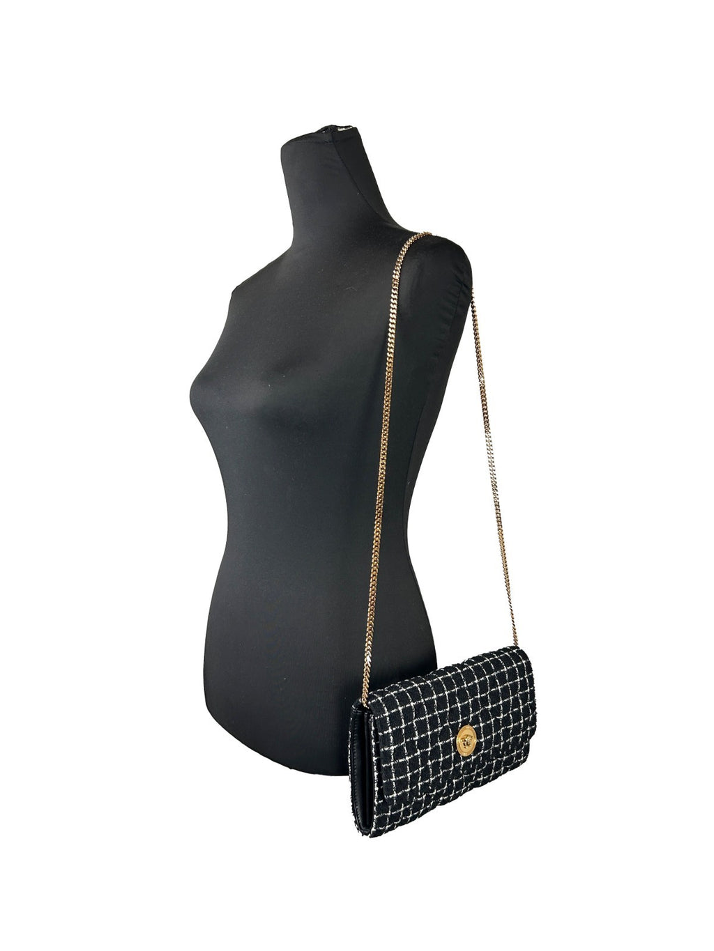 Versace Wallet On A Chain Fabric Black Crossbody Bag - Luxury Boutique Co