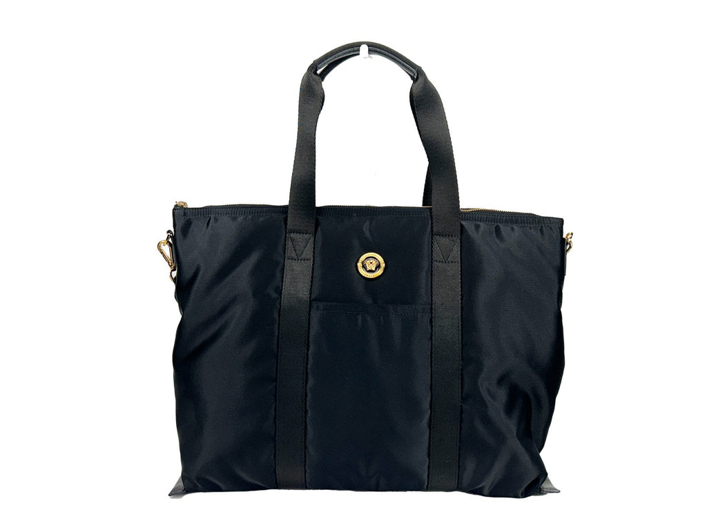Versace Black Nylon Fabric La Medusa Shoulder Tote Bag - Luxury Boutique Co