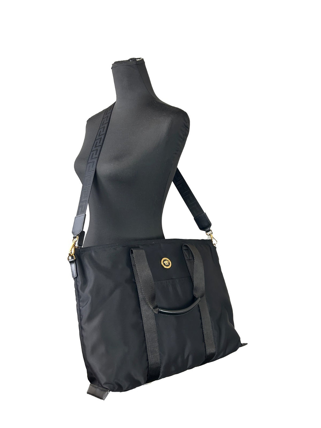 Versace Black Nylon Fabric La Medusa Shoulder Tote Bag - Luxury Boutique Co