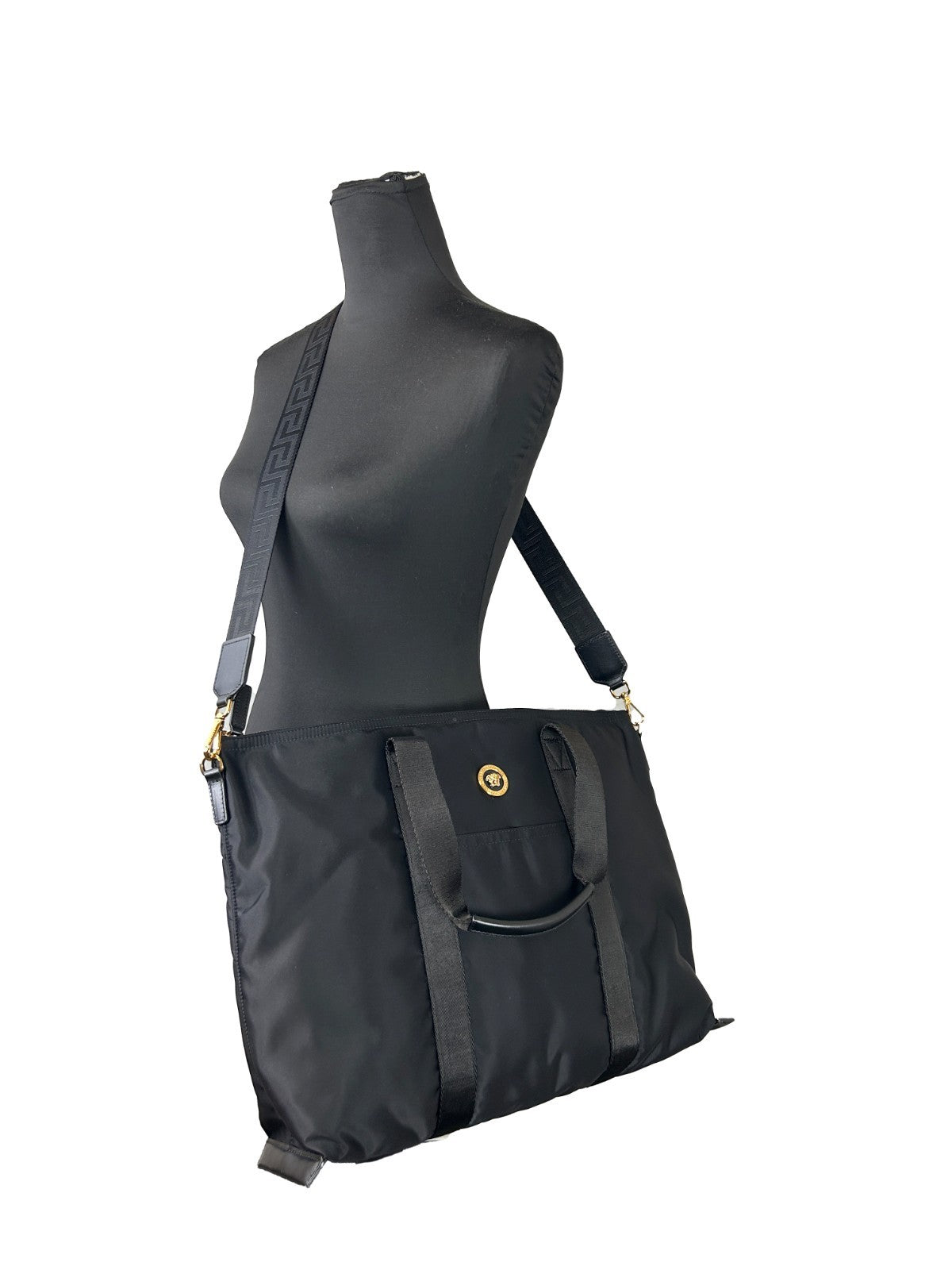 Versace Black Nylon Fabric La Medusa Shoulder Tote Bag - Luxury Boutique Co