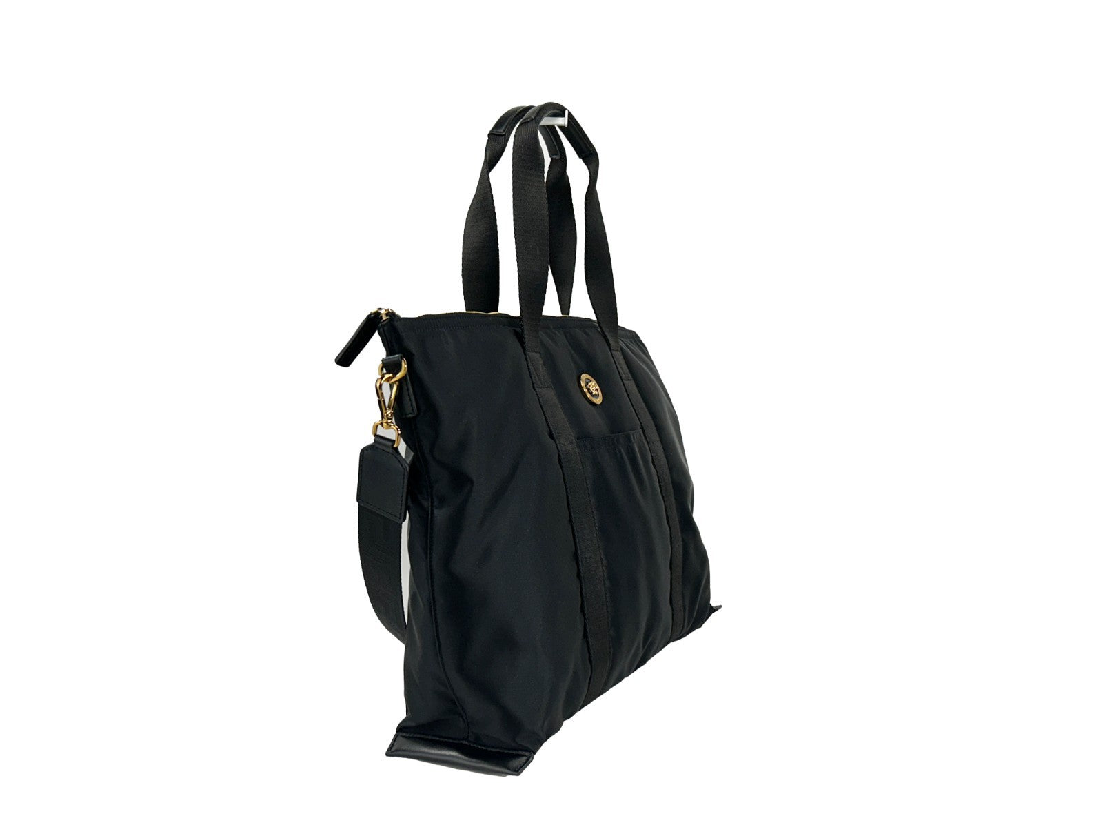 Versace Black Nylon Fabric La Medusa Shoulder Tote Bag - Luxury Boutique Co