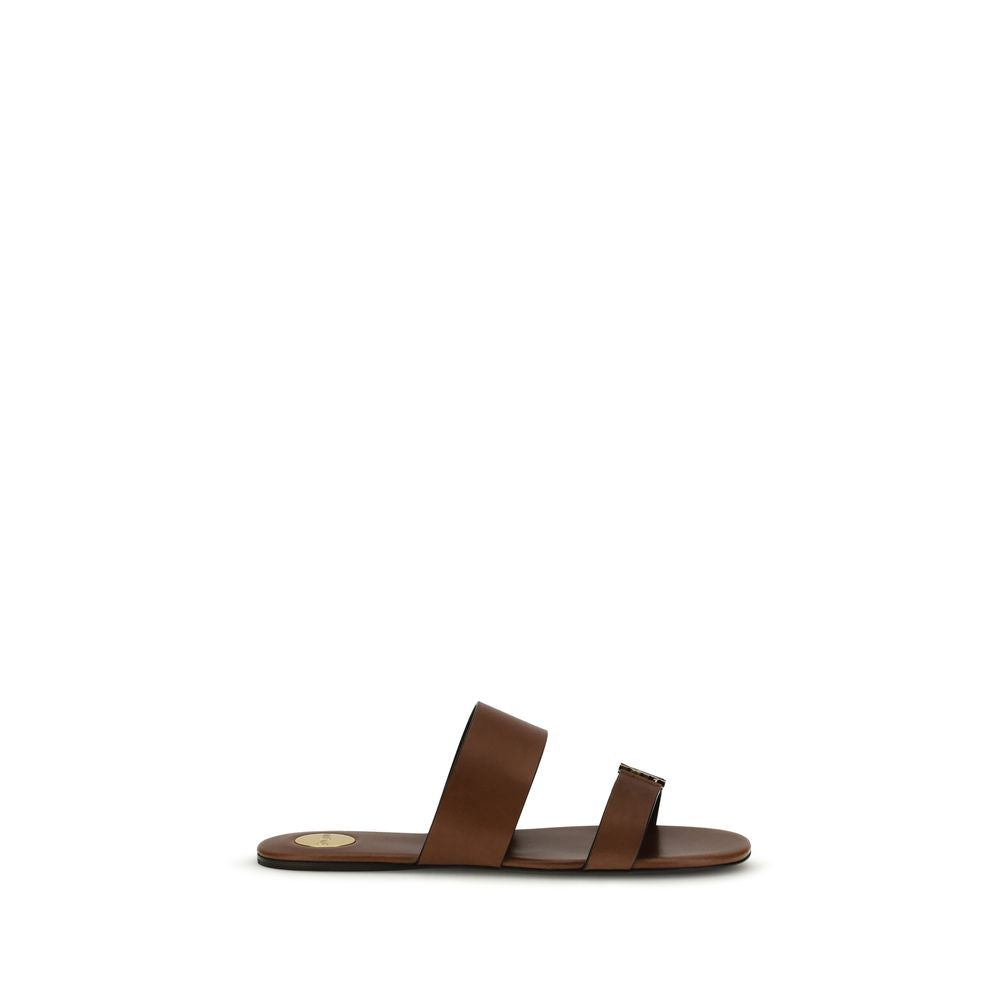 Saint Laurent Brown Calf Leather Bos Taurus Flat Sandals - Luxury Boutique Co