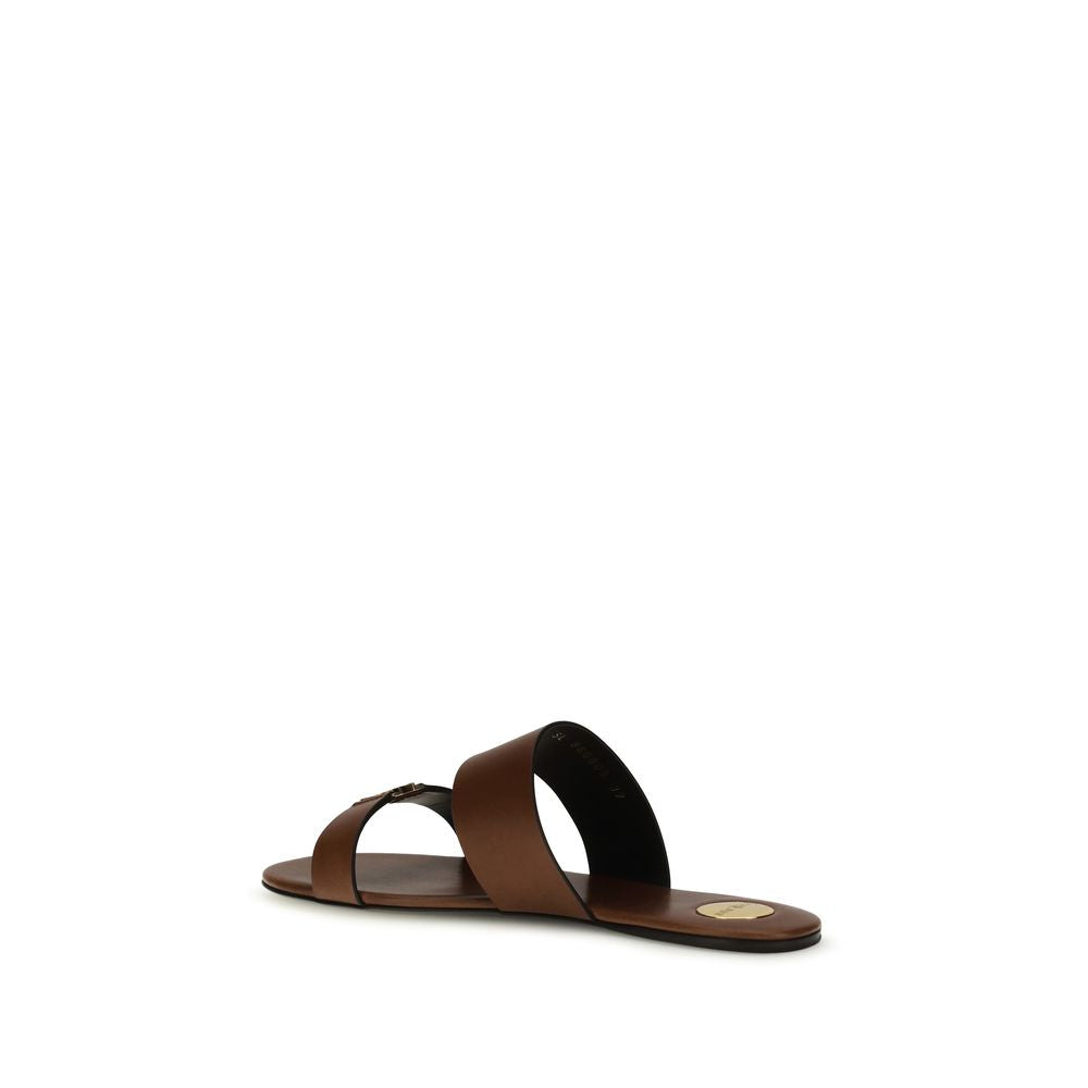 Saint Laurent Brown Calf Leather Bos Taurus Flat Sandals - Luxury Boutique Co