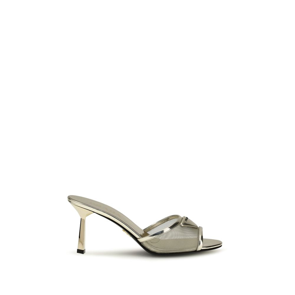 Prada Silver Calf Leather Bos Taurus Stiletto Heel Sandals - Luxury Boutique Co