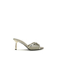 Prada Silver Calf Leather Bos Taurus Stiletto Heel Sandals - Luxury Boutique Co