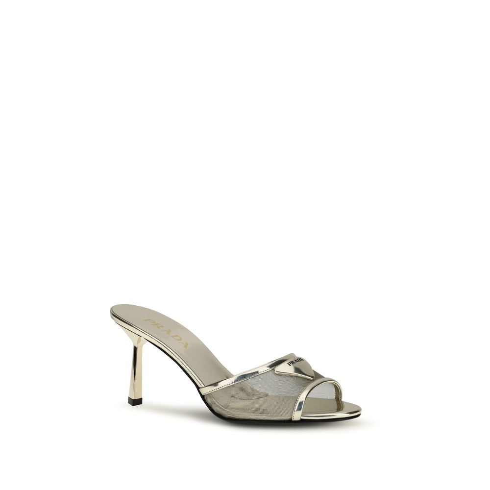 Prada Silver Calf Leather Bos Taurus Stiletto Heel Sandals - Luxury Boutique Co