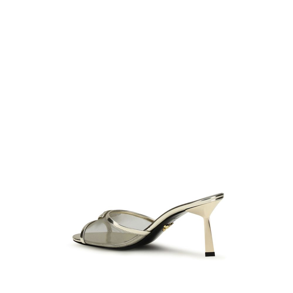 Prada Silver Calf Leather Bos Taurus Stiletto Heel Sandals - Luxury Boutique Co