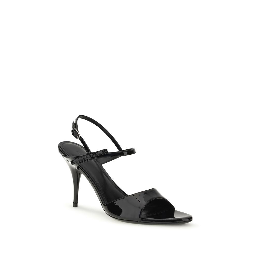 Balenciaga Black Calf Leather Bos Taurus Stiletto Heel Sandals - Luxury Boutique Co