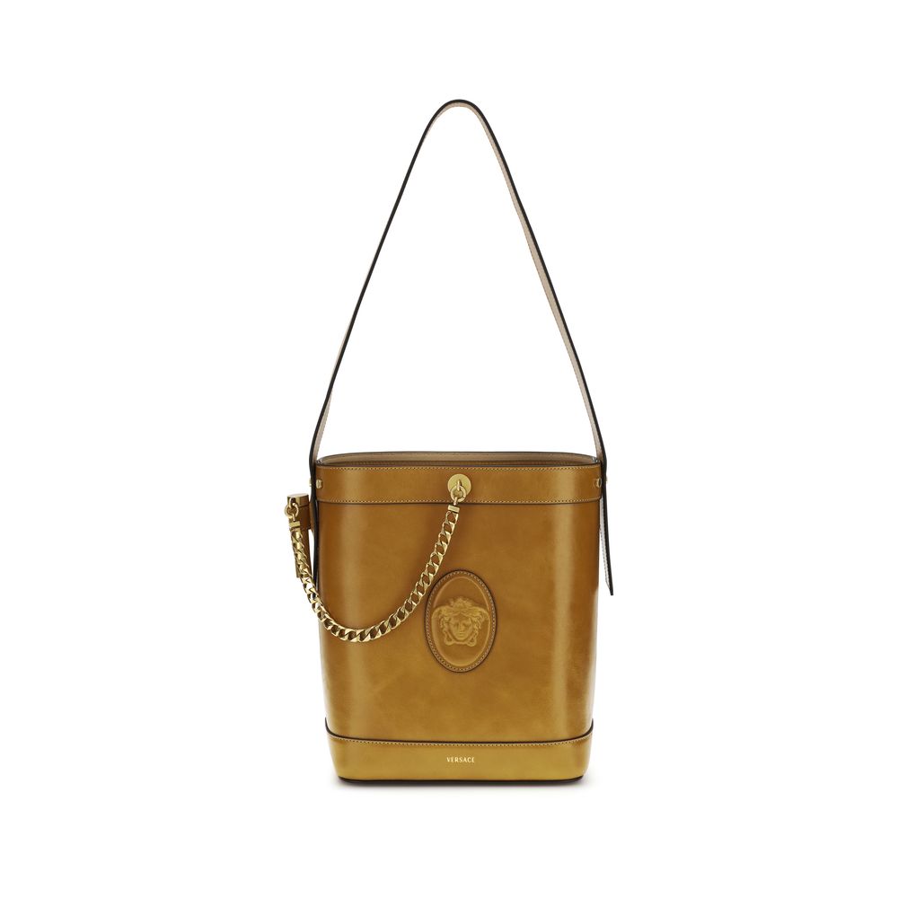 Versace Brown Calf Leather Bos Taurus Backet Bag - Luxury Boutique Co