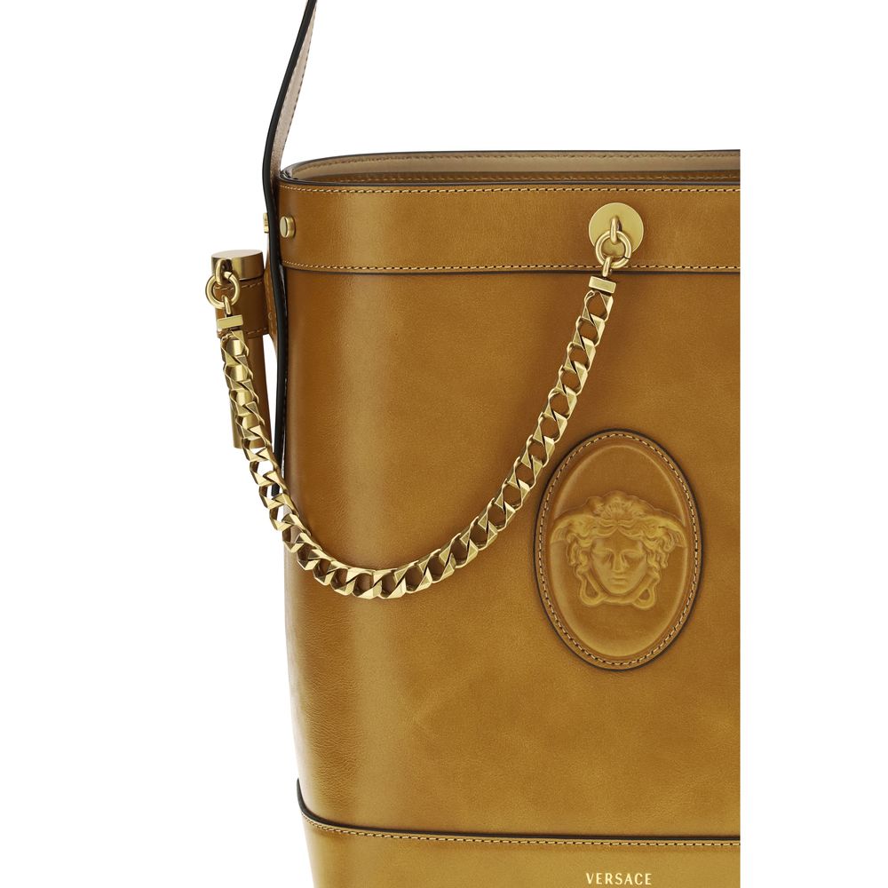 Versace Brown Calf Leather Bos Taurus Backet Bag - Luxury Boutique Co