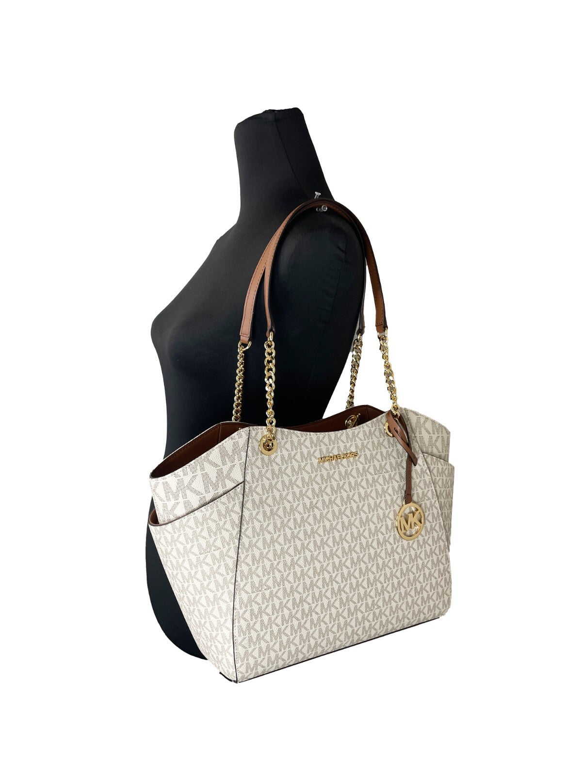 Michael Kors Jet Set Travel Large Logo Tote Vanilla - Luxury Boutique Co