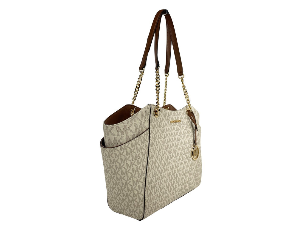 Michael Kors Jet Set Travel Large Logo Tote Vanilla - Luxury Boutique Co