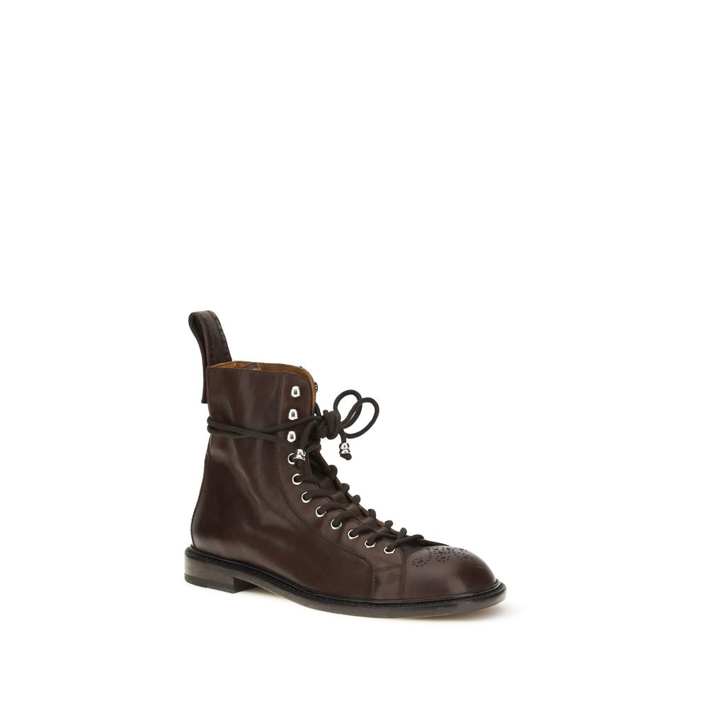 Versace Brown Calf Leather Bos Taurus Lace-Up Boots - Luxury Boutique Co