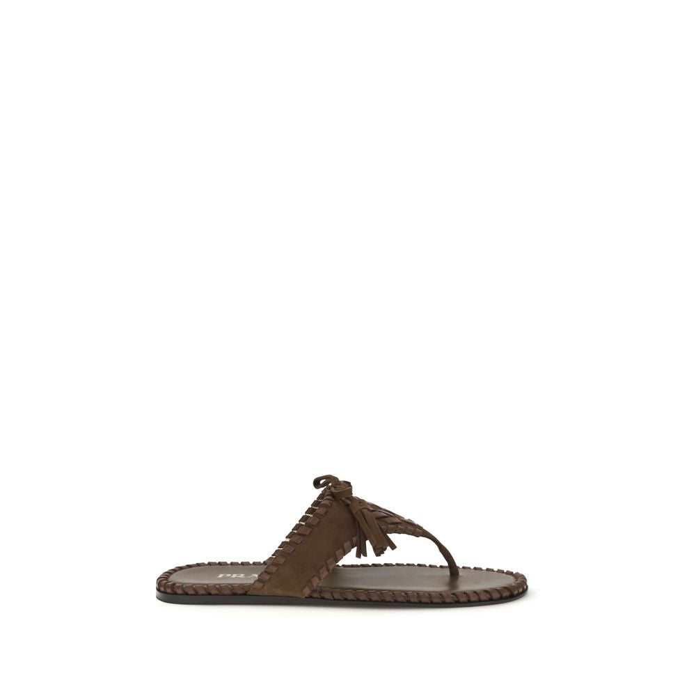 Prada Brown Calf Leather Bos Taurus Flat Sandals - Luxury Boutique Co