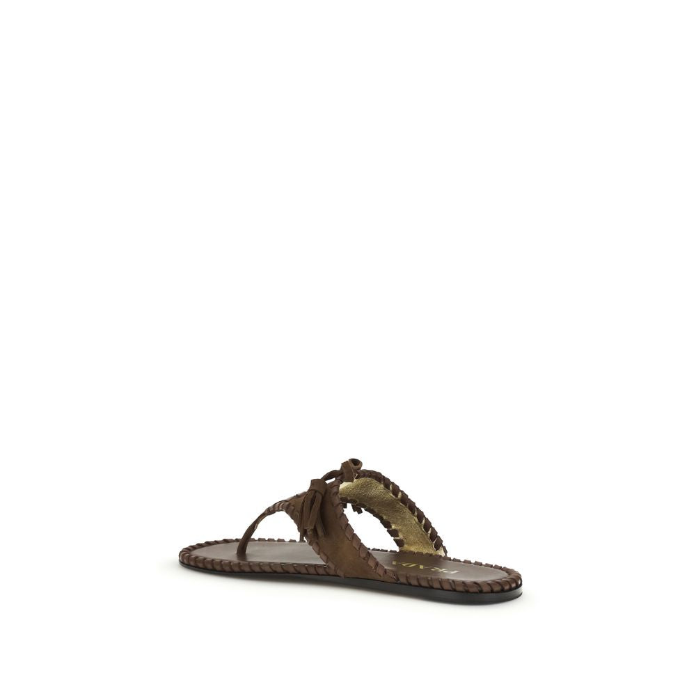 Prada Brown Calf Leather Bos Taurus Flat Sandals - Luxury Boutique Co