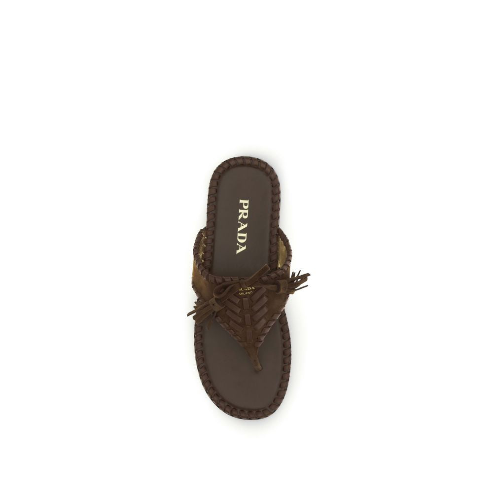 Prada Brown Calf Leather Bos Taurus Flat Sandals - Luxury Boutique Co